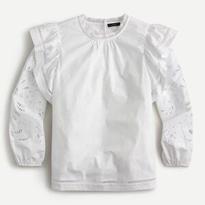 J. Crew White Eyelet Ruffle Sleeve Top